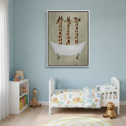 Three Giraffes Bathing - Canvas