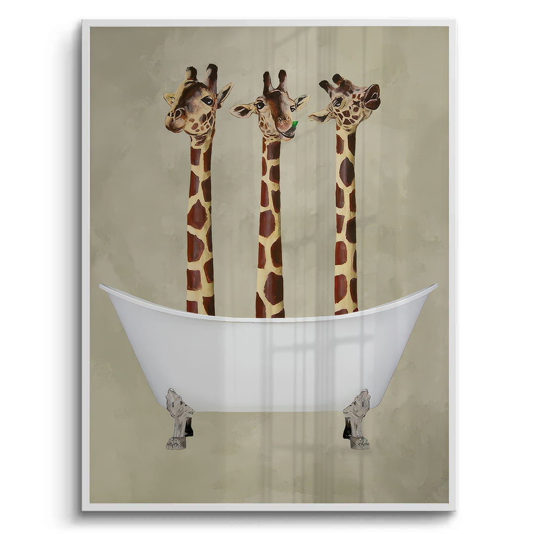 2Three Giraffes Bathing - Fine Art