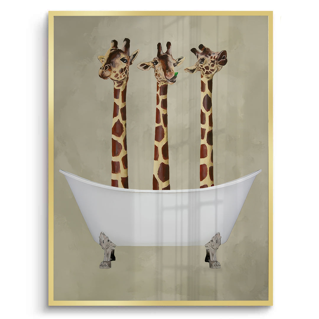 2Three Giraffes Bathing - Fine Art