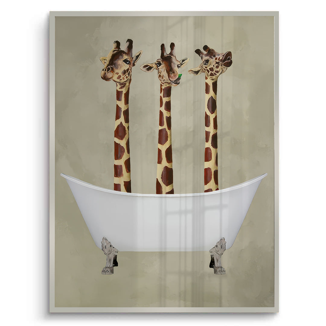 2Three Giraffes Bathing - Fine Art