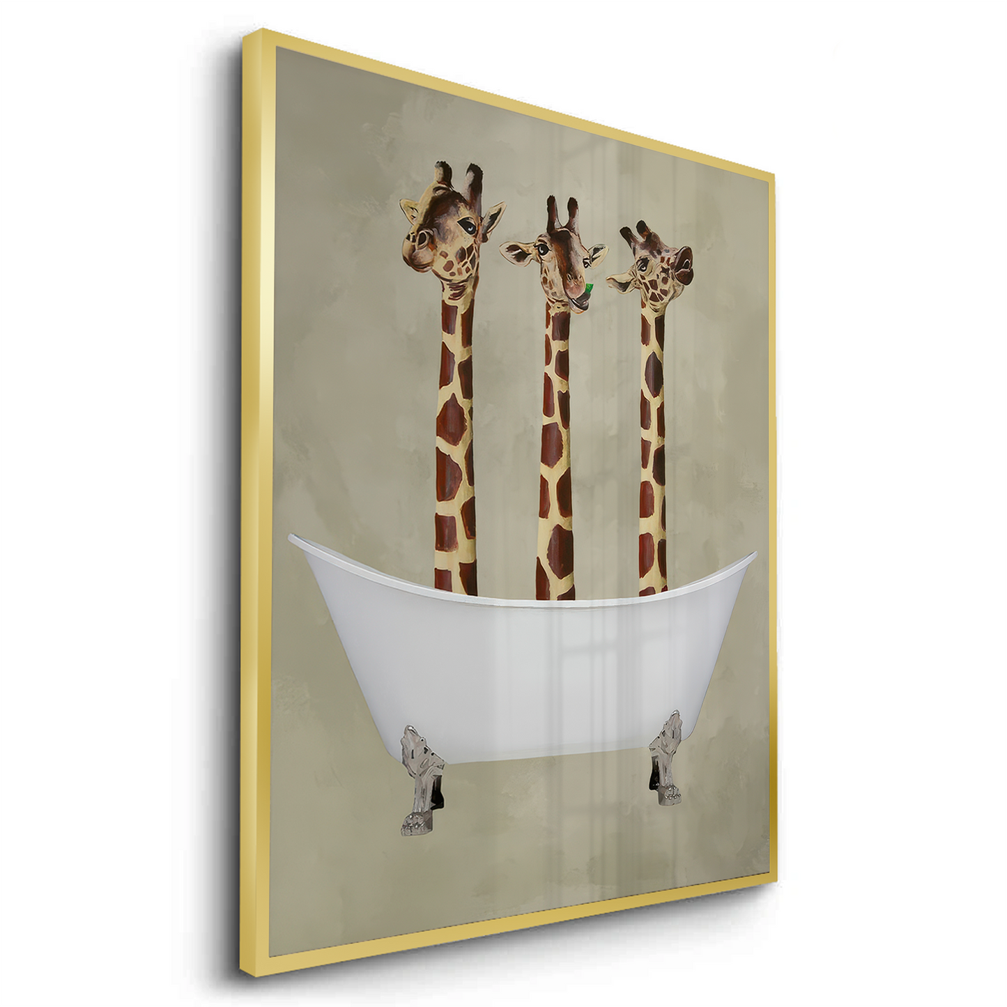 2Three Giraffes Bathing - Fine Art