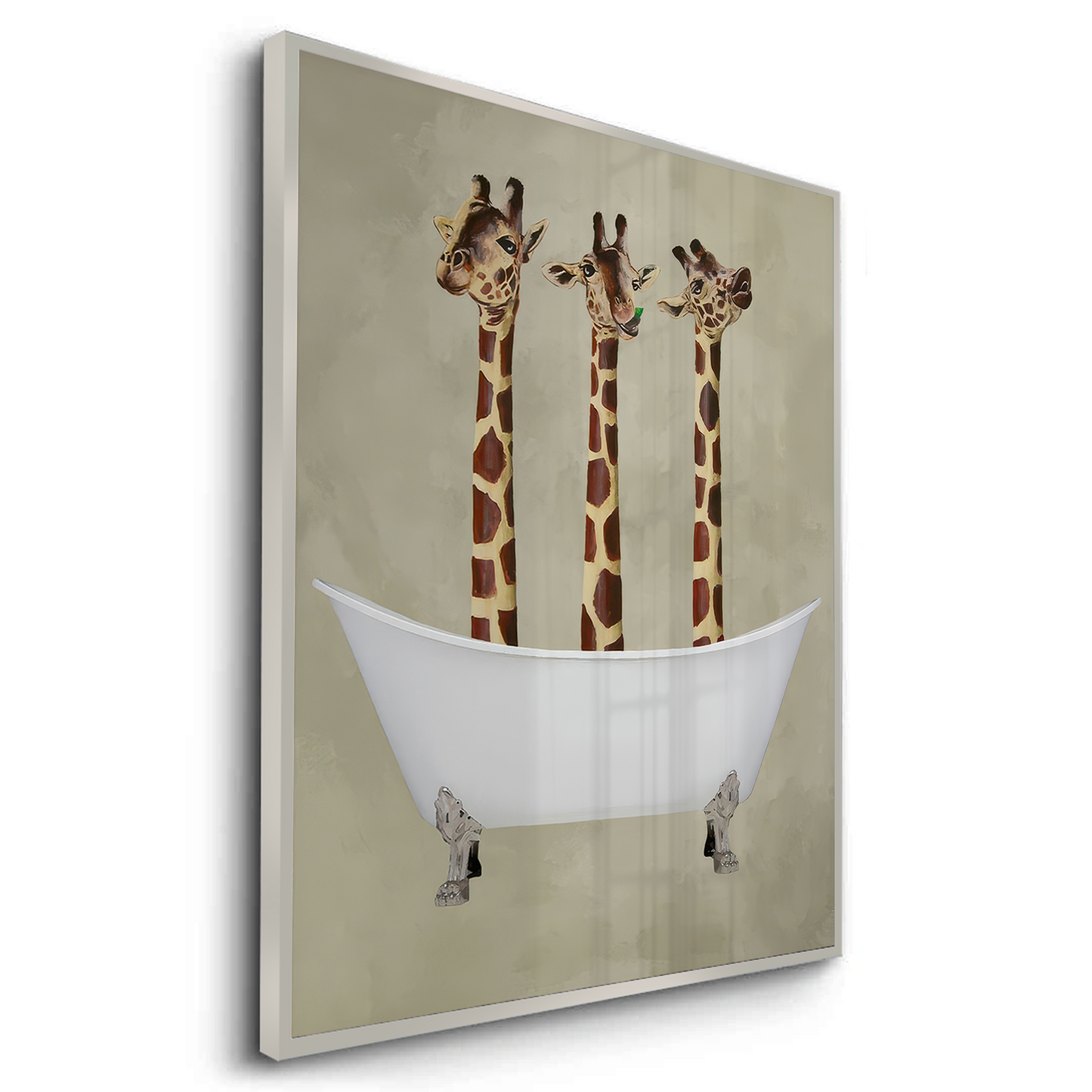 2Three Giraffes Bathing - Fine Art