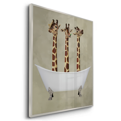 Three Giraffes Bathing - Fine Art
