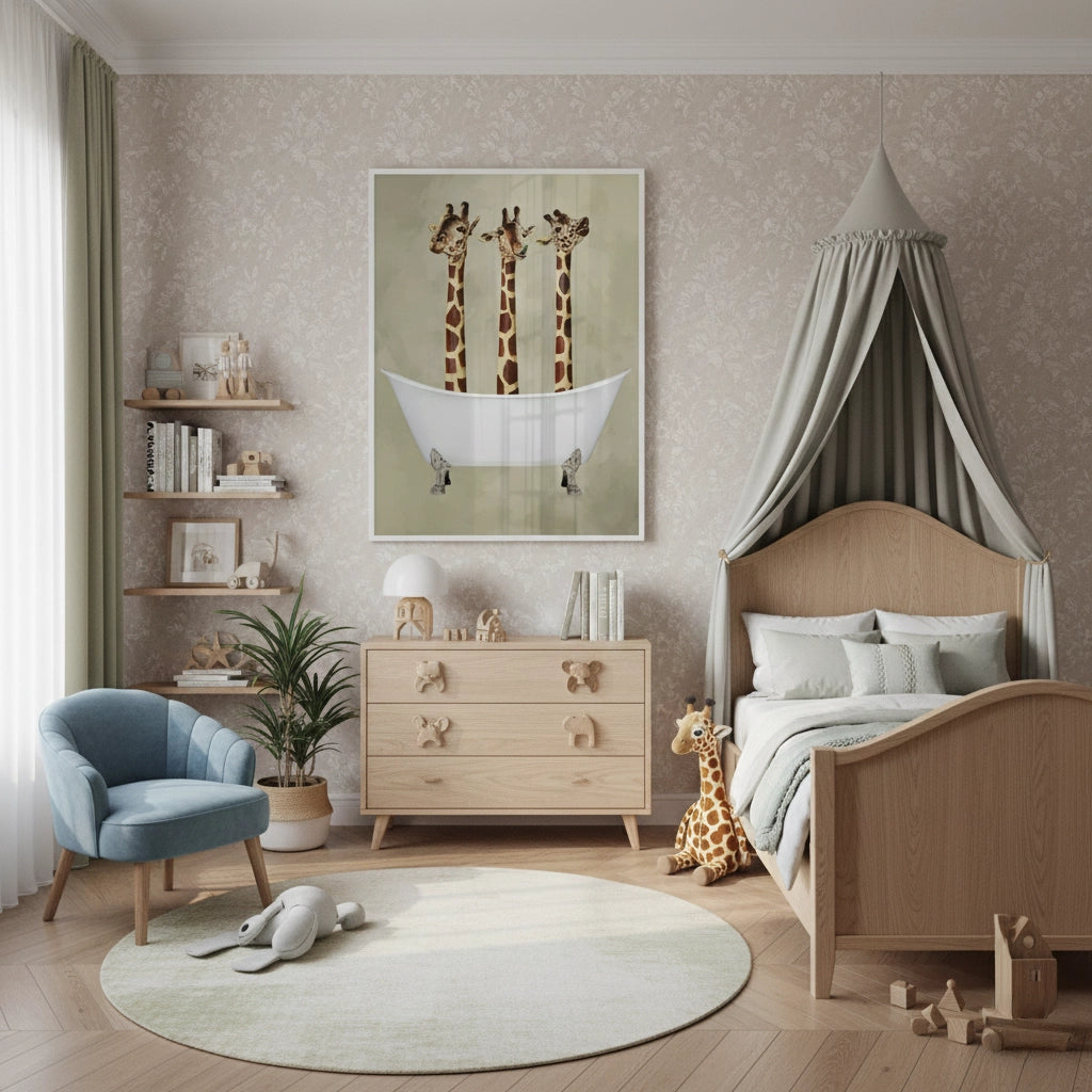 2Three Giraffes Bathing - Fine Art