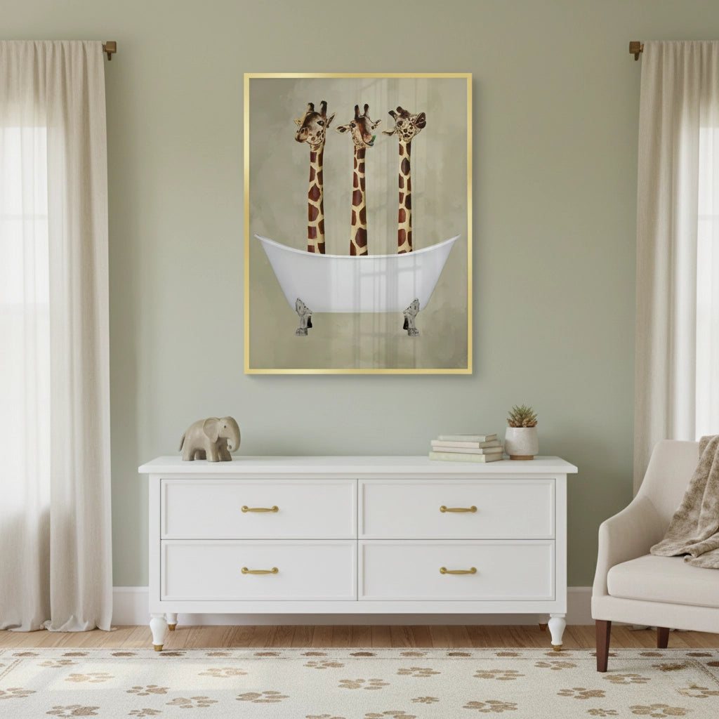 2Three Giraffes Bathing - Fine Art