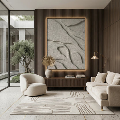 Tidal Plaster abstract wall art, soft ocean-inspired tones, luxury UAE home decor