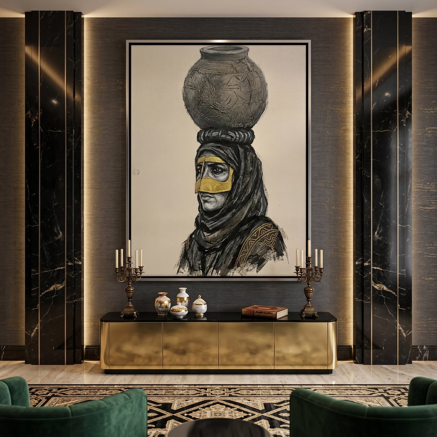 2Traditional Gold Battoulah Mask - Canvas