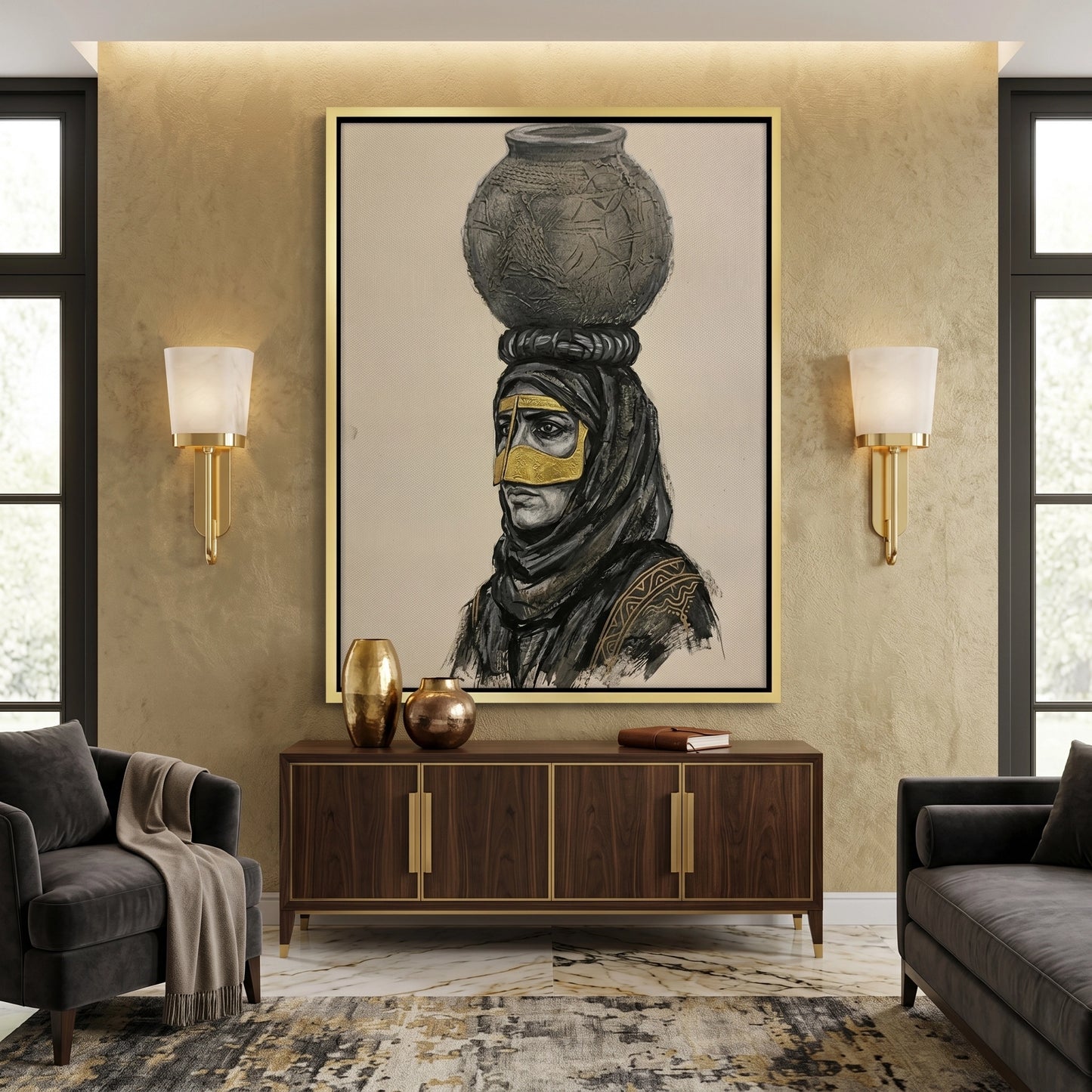 2Traditional Gold Battoulah Mask - Canvas