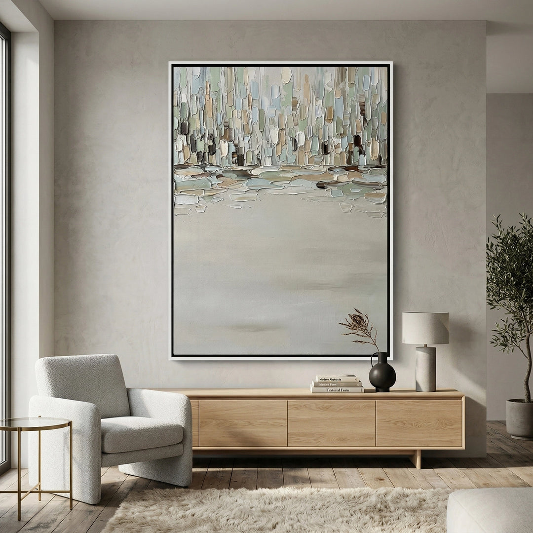 Luxury 'Urban Fog' area rug with a high-low pile silk blend in a cloudy grey gradient, perfect for a sleek and serene Dubai Marina lounge.