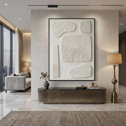 Minimalist abstract artwork with urban plaster textures and neutral tones, ideal for stylish UAE interiors.