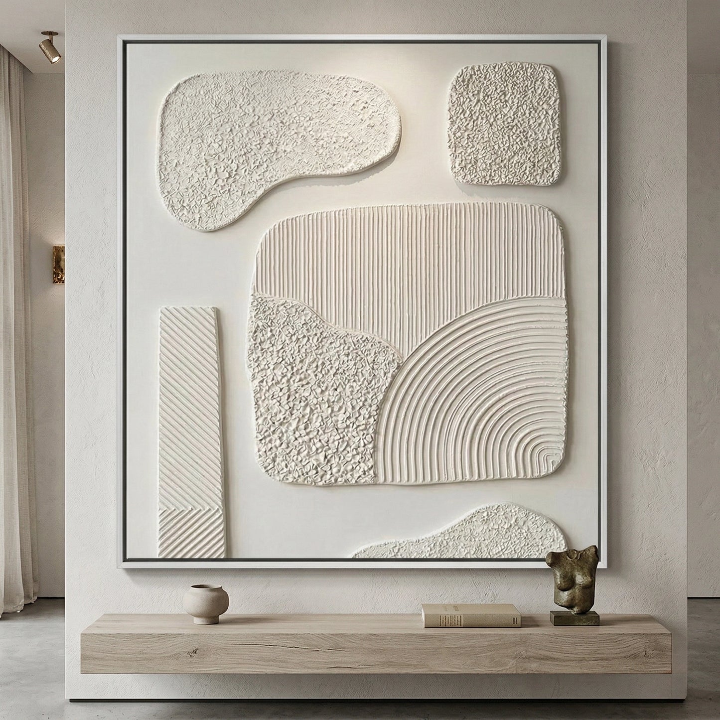 2Contemporary Urban Plaster wall decor showcasing layered plaster textures and subtle muted palette for UAE living spaces