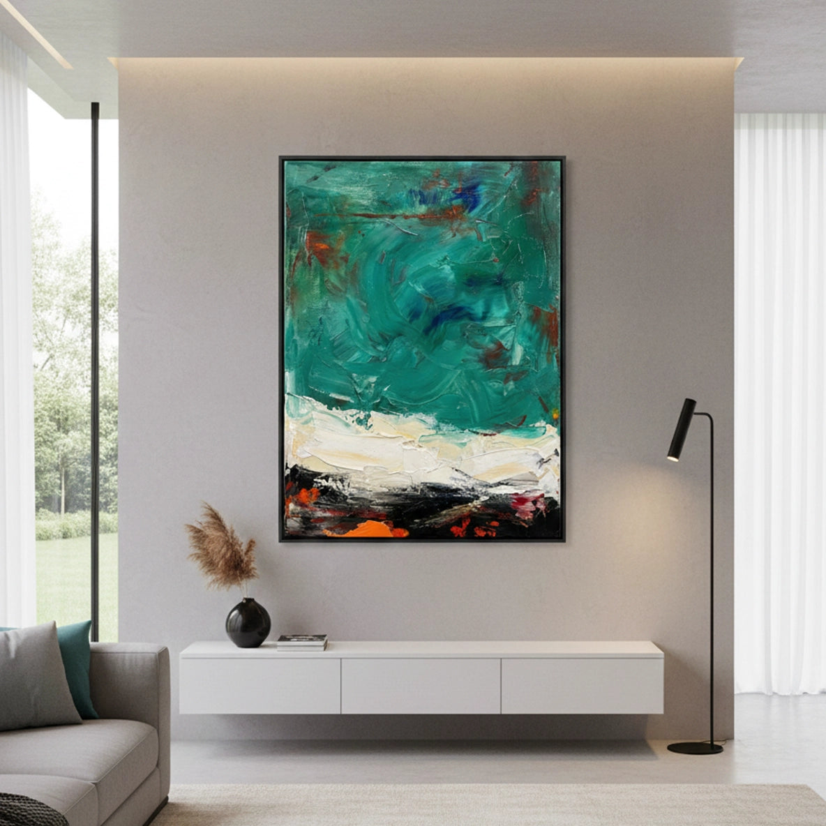 2Vibrant Teal Abstract Painting #VTAB330