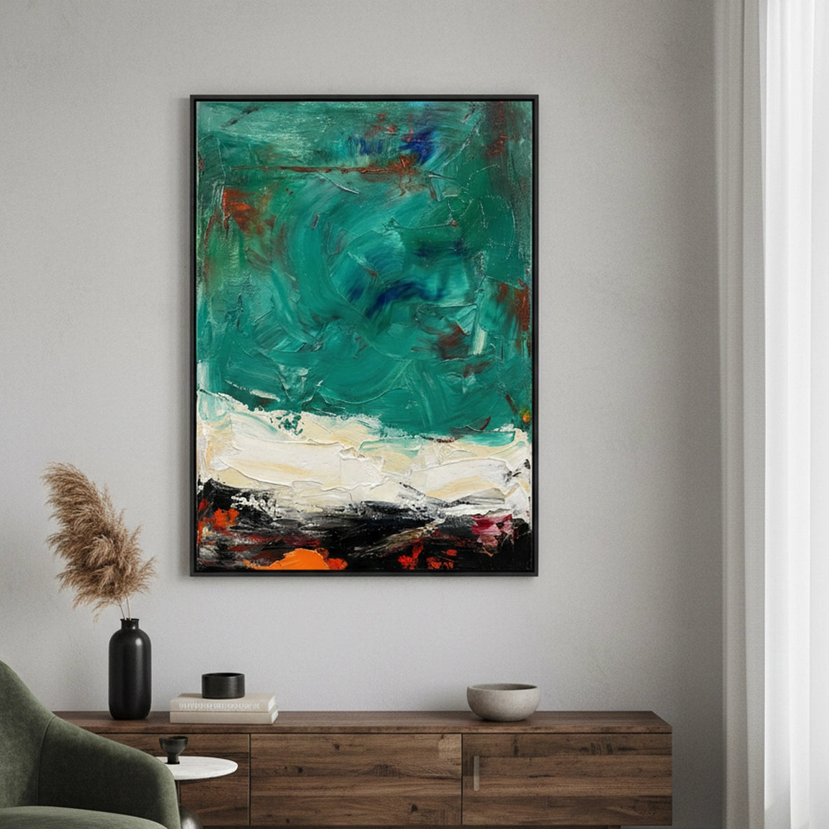 2Vibrant Teal Abstract Painting #VTAB330