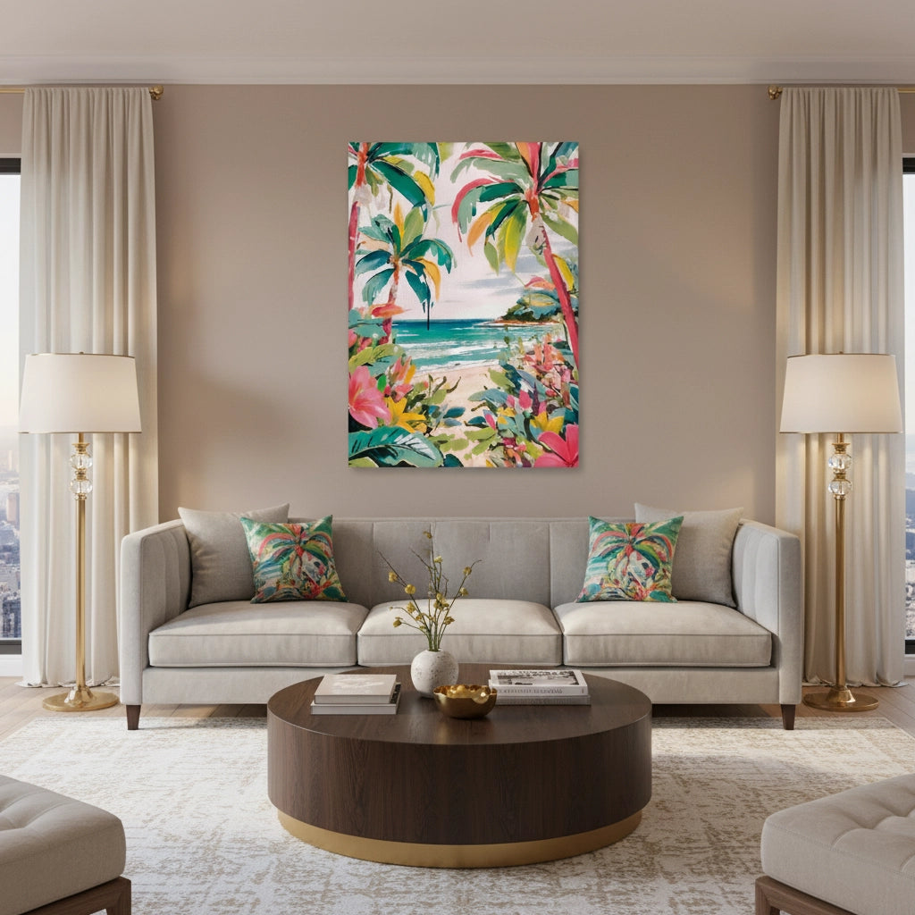 Vibrant Tropical Palm Tree - Canvas - Jasmineart.ae