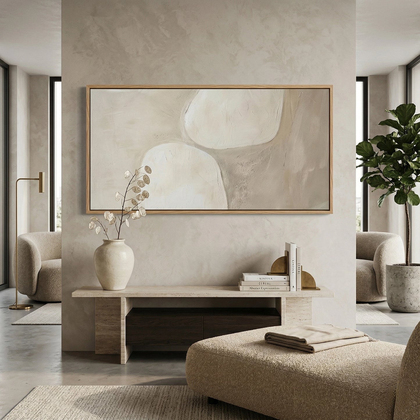 2Beige Minimalist Abstract Painting Zen Home Decor Dubai