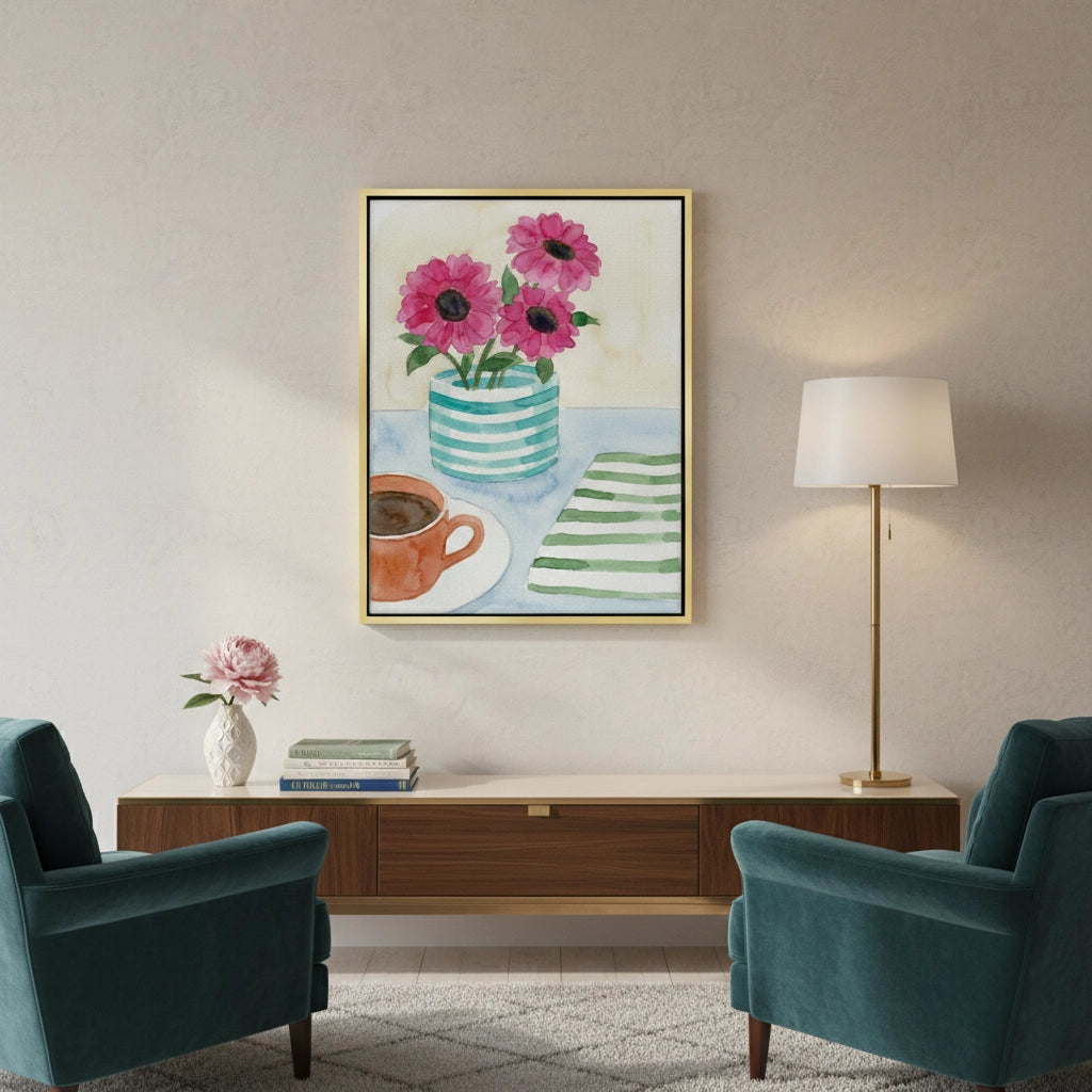 2Watercolor Pink Gerbera - Canvas