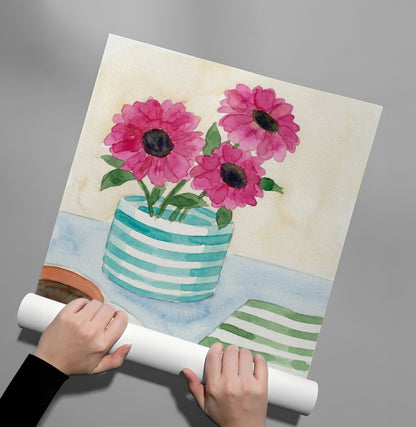 Watercolor Pink Gerbera - Poster