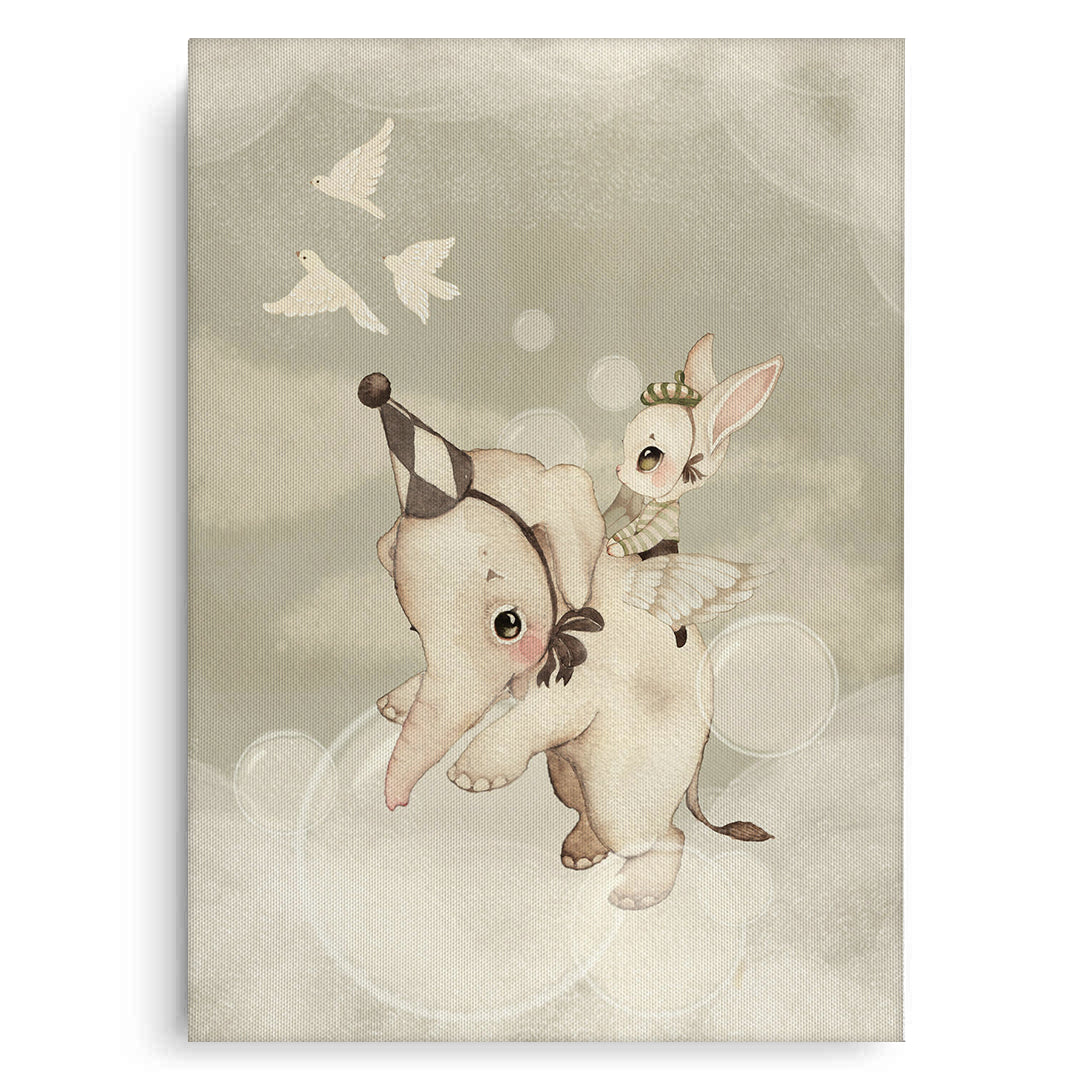2Whimsical Elephant and Bunny - Canvas