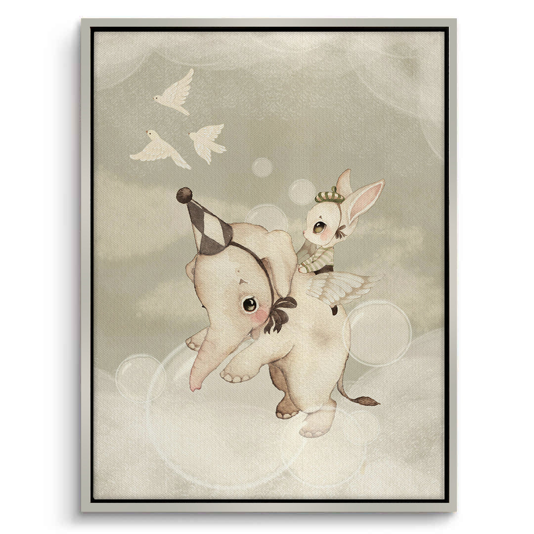 2Whimsical Elephant and Bunny - Canvas