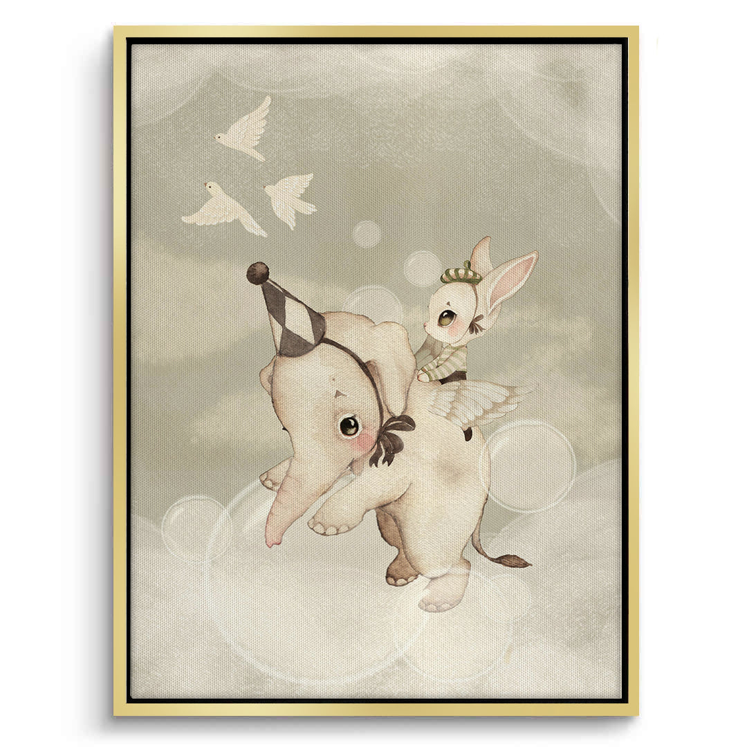 2Whimsical Elephant and Bunny - Canvas