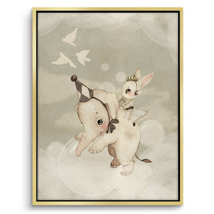 Whimsical Elephant and Bunny - Canvas
