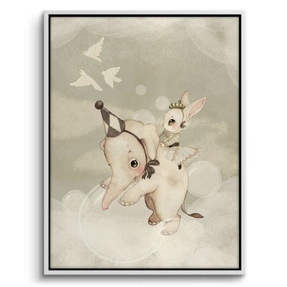 Whimsical Elephant and Bunny - Canvas