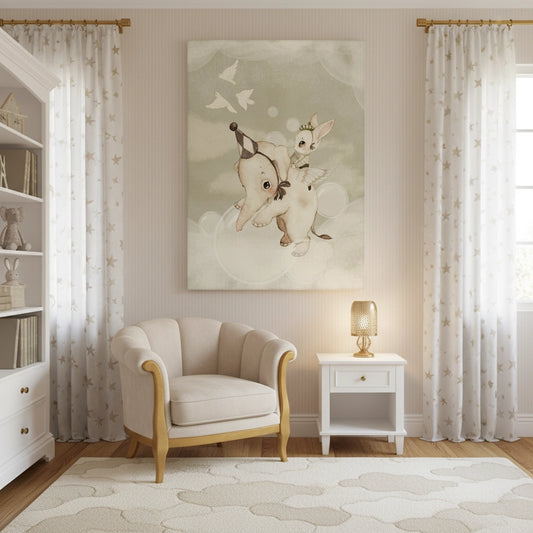 Whimsical Elephant and Bunny - Canvas