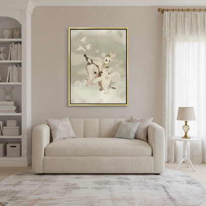 Whimsical Elephant and Bunny - Canvas