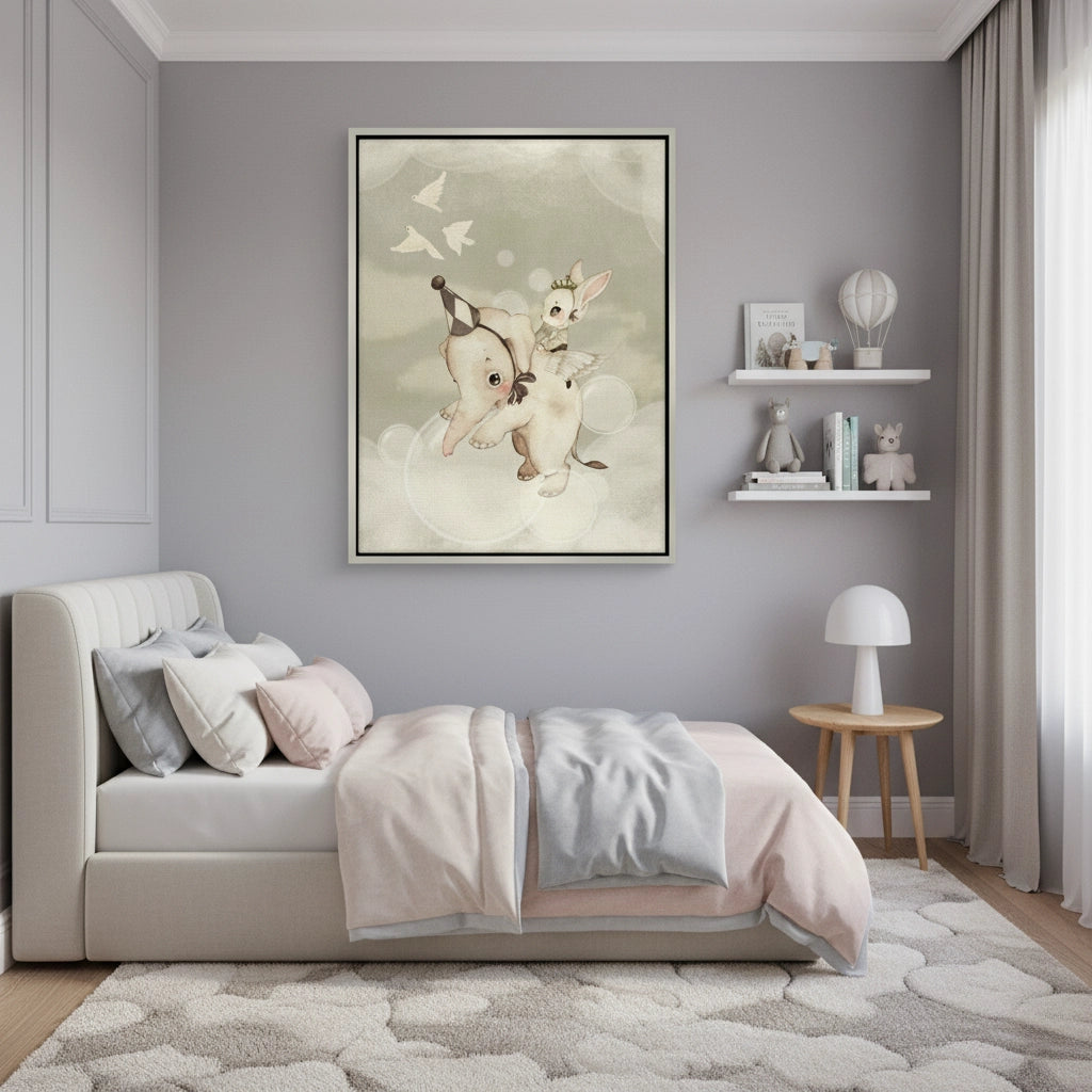 2Whimsical Elephant and Bunny - Canvas