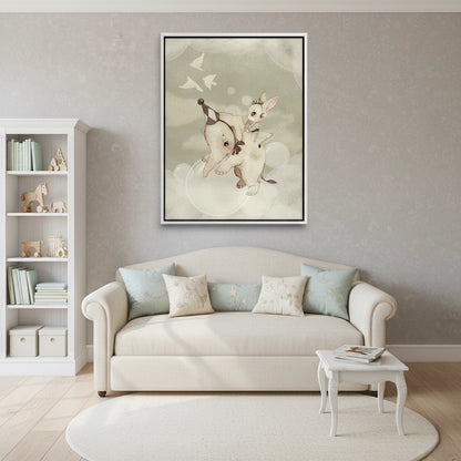 Whimsical Elephant and Bunny - Canvas