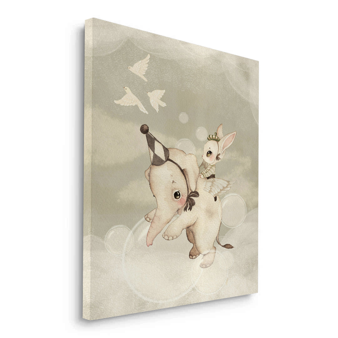 2Whimsical Elephant and Bunny - Canvas
