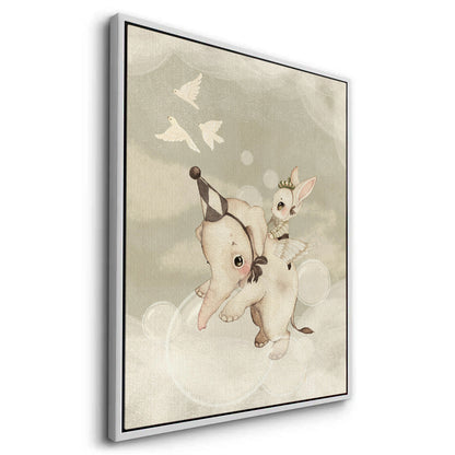 Whimsical Elephant and Bunny - Canvas