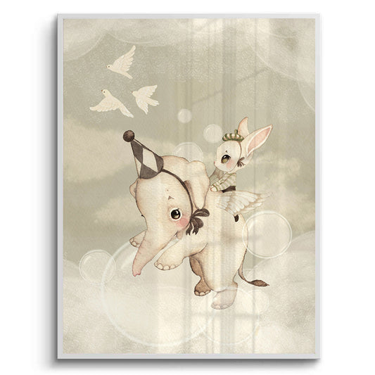 Whimsical Elephant and Bunny - Fine Art