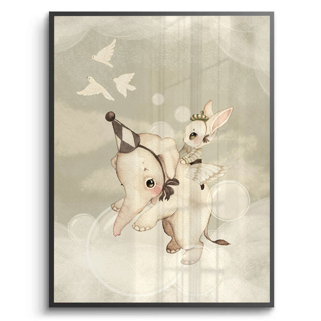 2Whimsical Elephant and Bunny - Fine Art