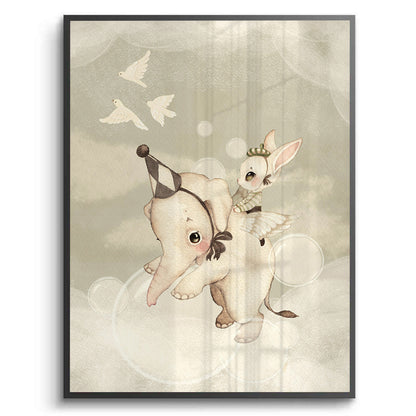 Whimsical Elephant and Bunny - Fine Art
