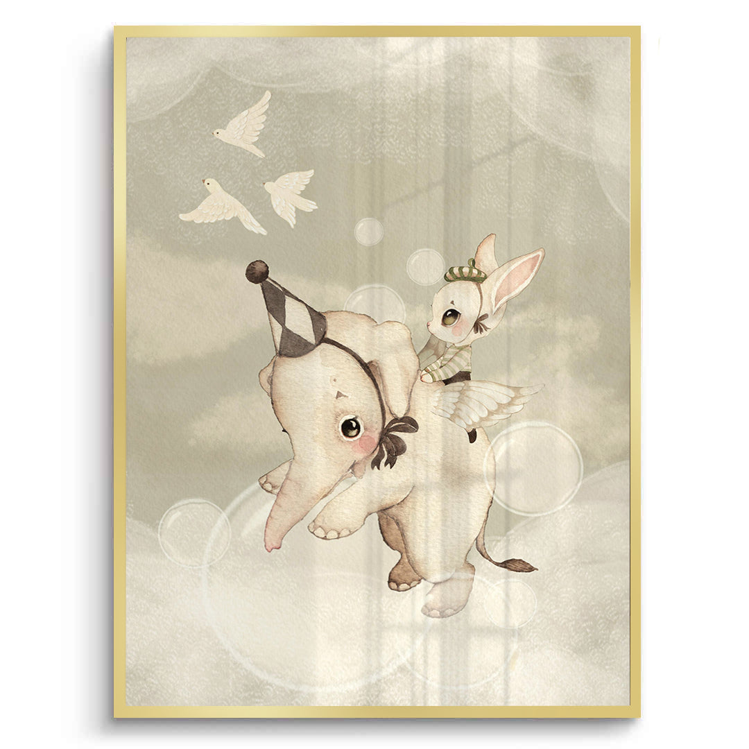 2Whimsical Elephant and Bunny - Fine Art