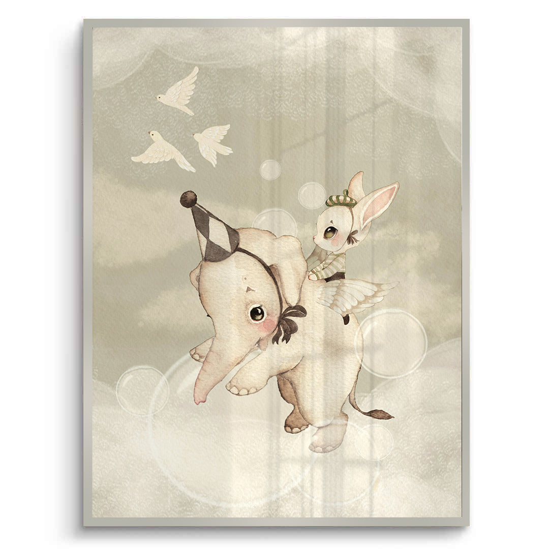 2Whimsical Elephant and Bunny - Fine Art