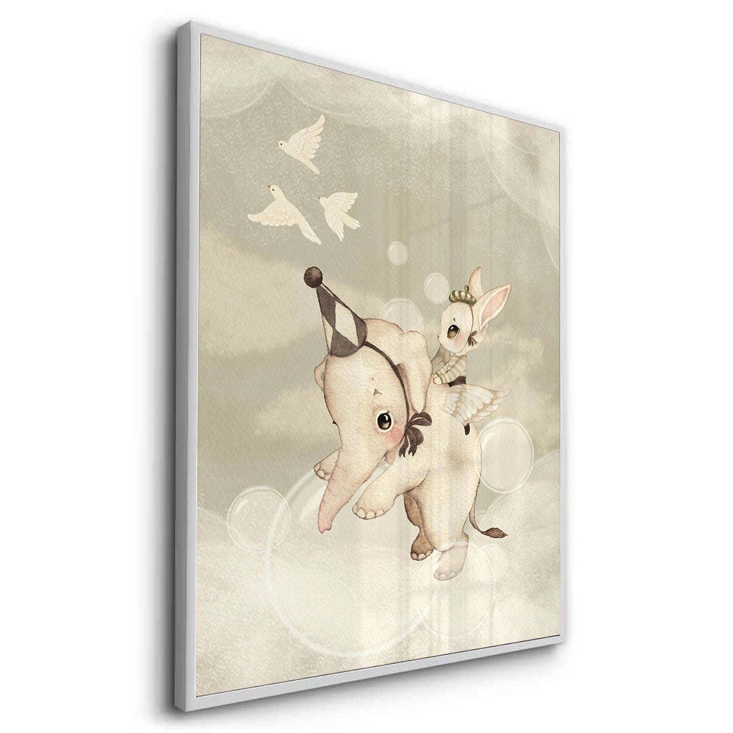 2Whimsical Elephant and Bunny - Fine Art