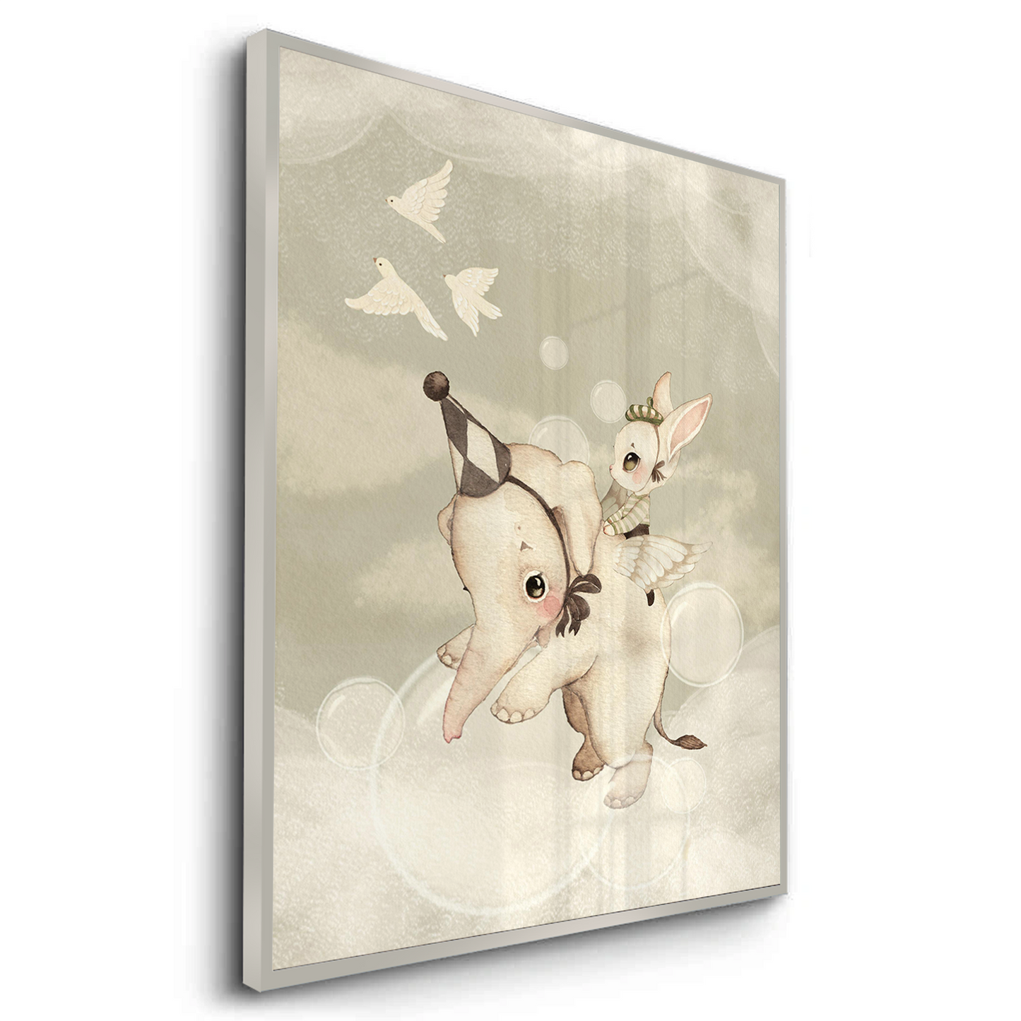 2Whimsical Elephant and Bunny - Fine Art