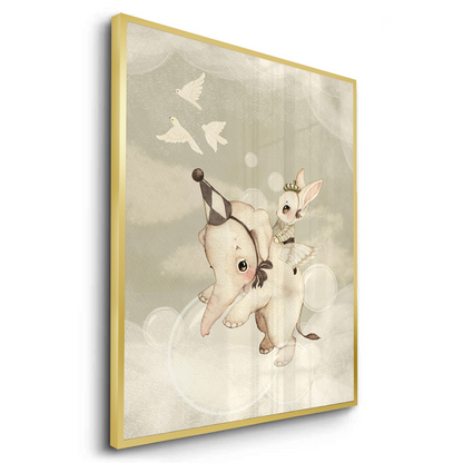 Whimsical Elephant and Bunny - Fine Art