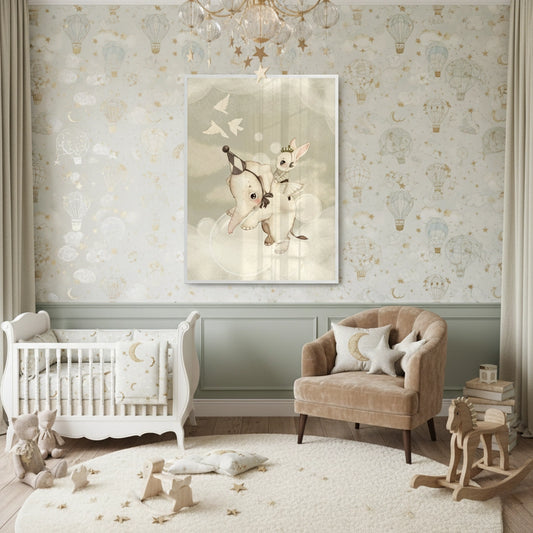 Whimsical Elephant and Bunny - Fine Art