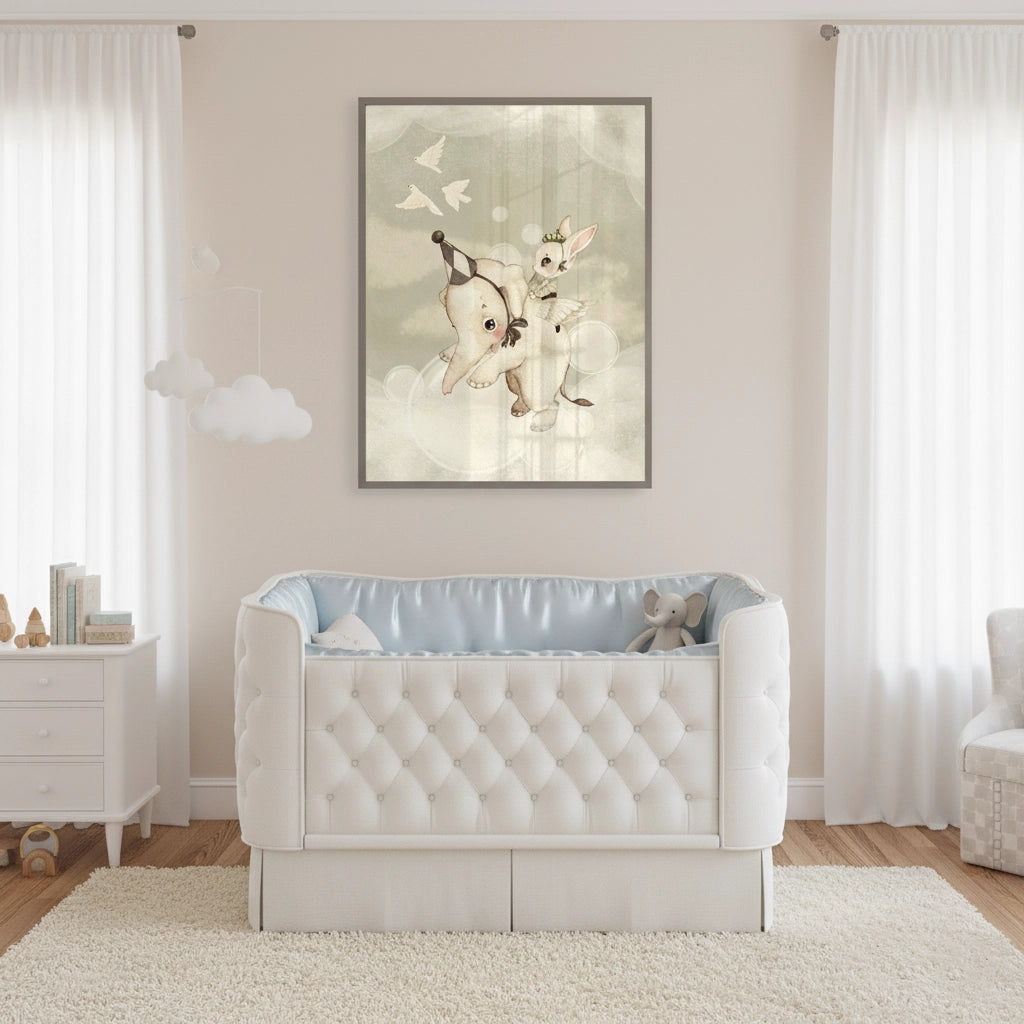 2Whimsical Elephant and Bunny - Fine Art