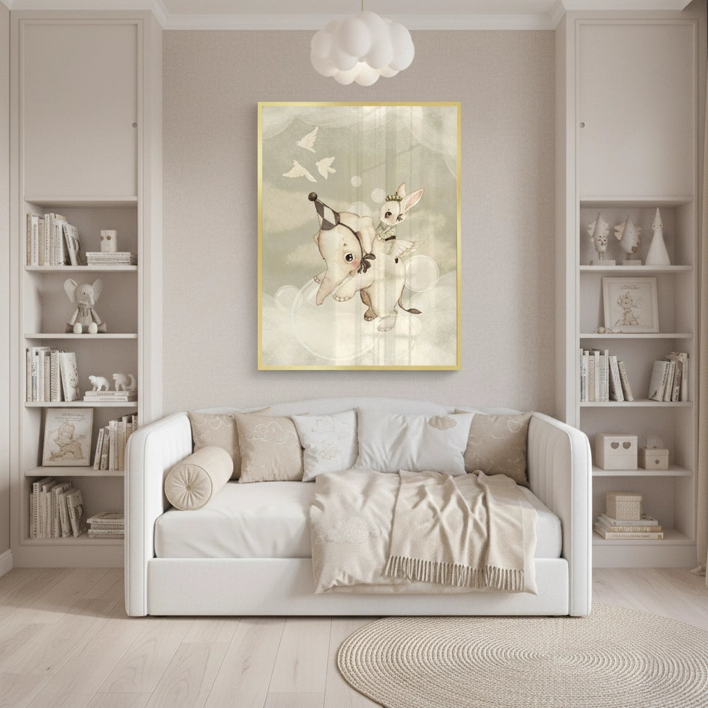 2Whimsical Elephant and Bunny - Fine Art