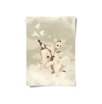 Whimsical Elephant and Bunny - Poster