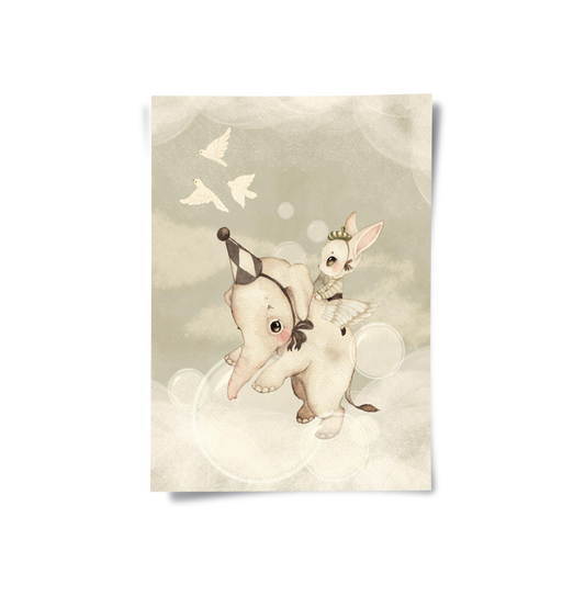 Whimsical Elephant and Bunny - Poster