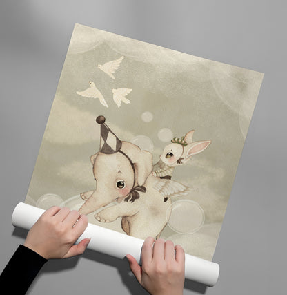 Whimsical Elephant and Bunny - Poster