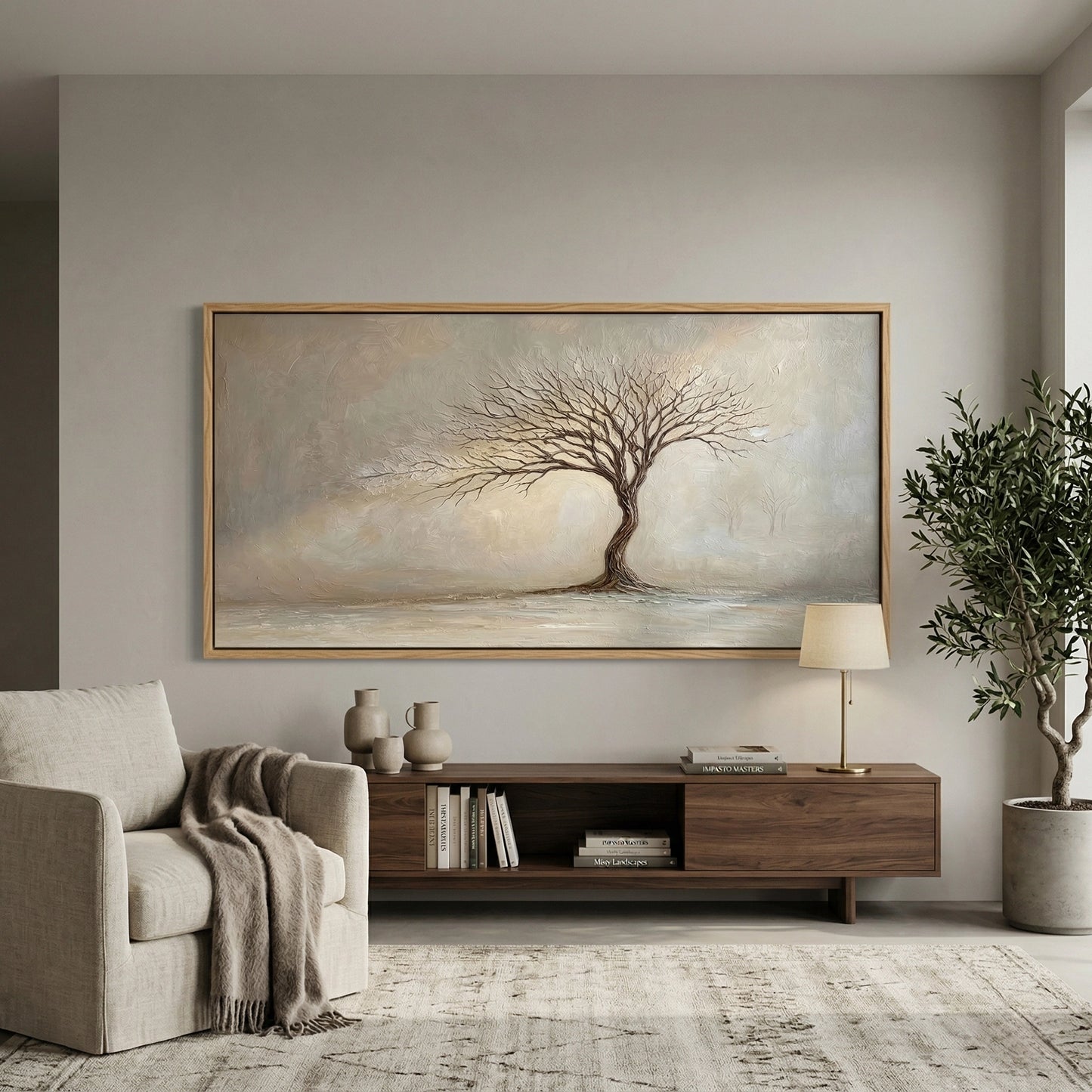 2Whispering Willow muted tones painting, luxury living room art, UAE style home