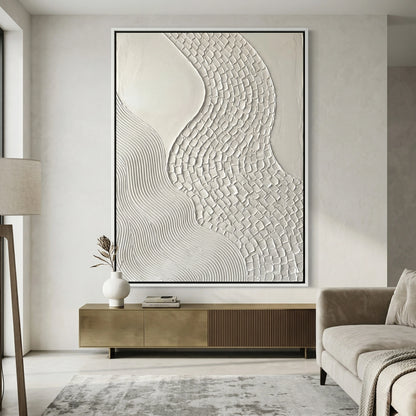 Contemporary White Meander Greek Key inspired wall art. A timeless geometric pattern for modern Arabic interiors, available to order online in Dubai and the UAE