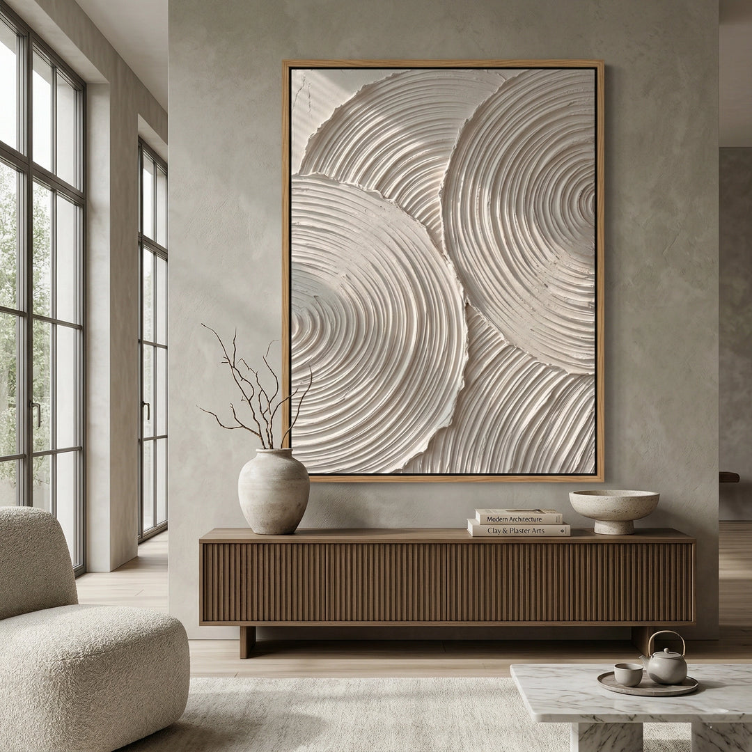 Organic, fabric-effect WovenZenTexture plaster swatch in desert sand colour for modern home renovations