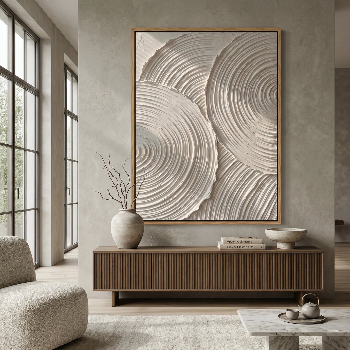 2Organic, fabric-effect WovenZenTexture plaster swatch in desert sand colour for modern home renovations